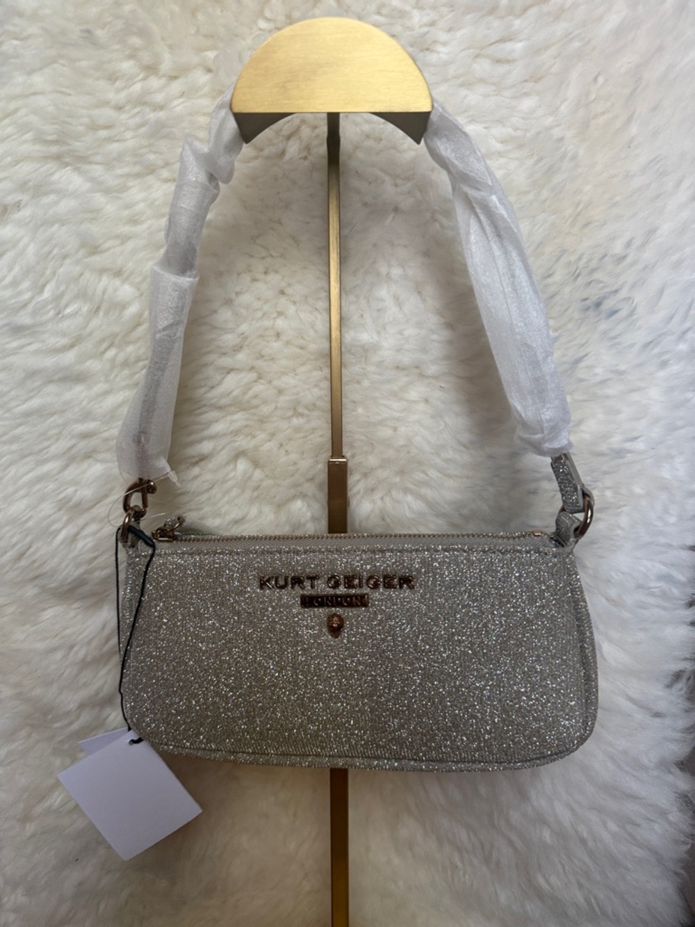 Kurt Geiger Silver Glitter Mini Shoulder Bag